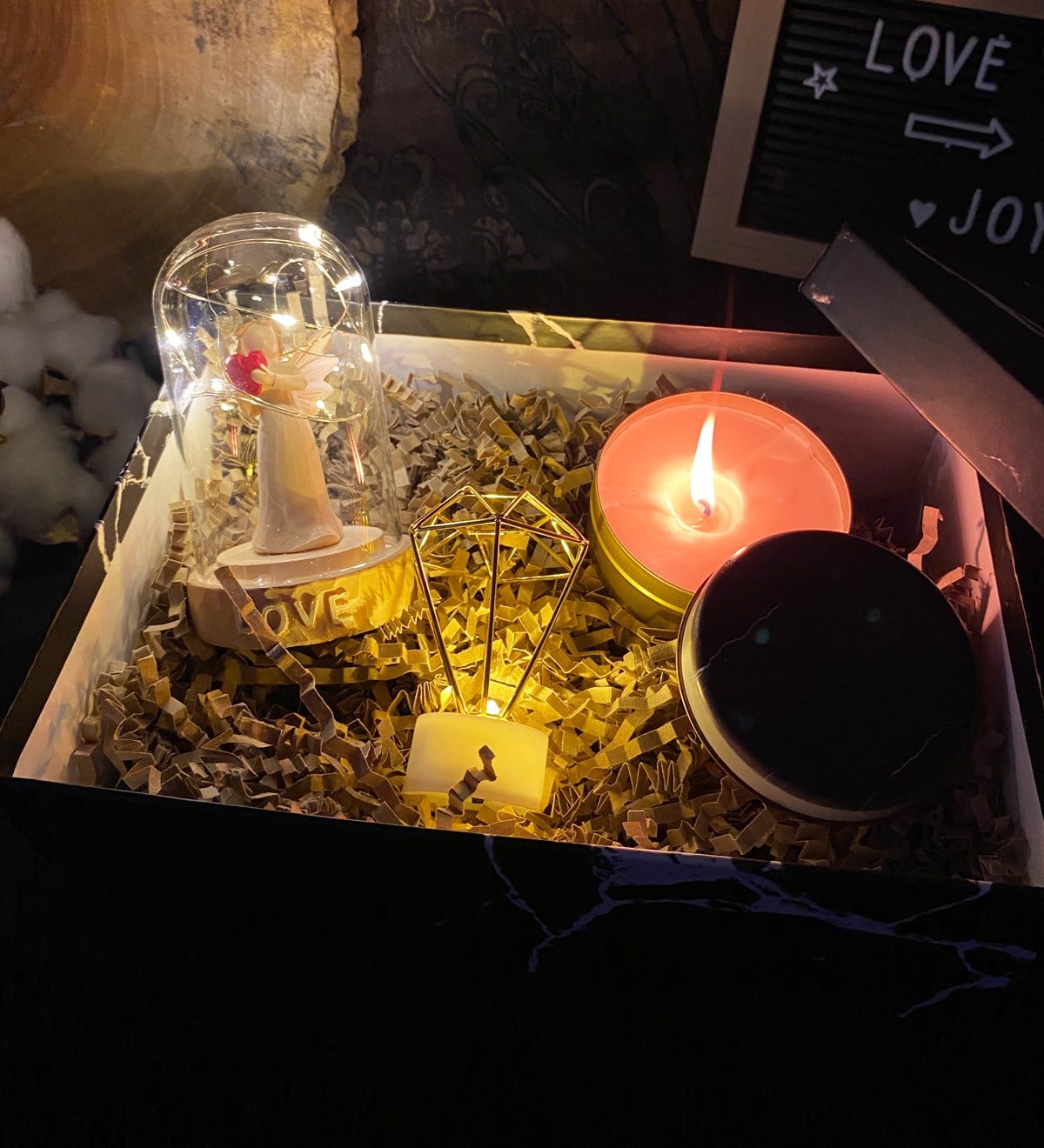 Işıklı Melek Biblo Kokulu Cam Mum Ve Mini Elmas Gece Lambası Kadınlara Özel Hediye SetigiftmodaGmhs100415