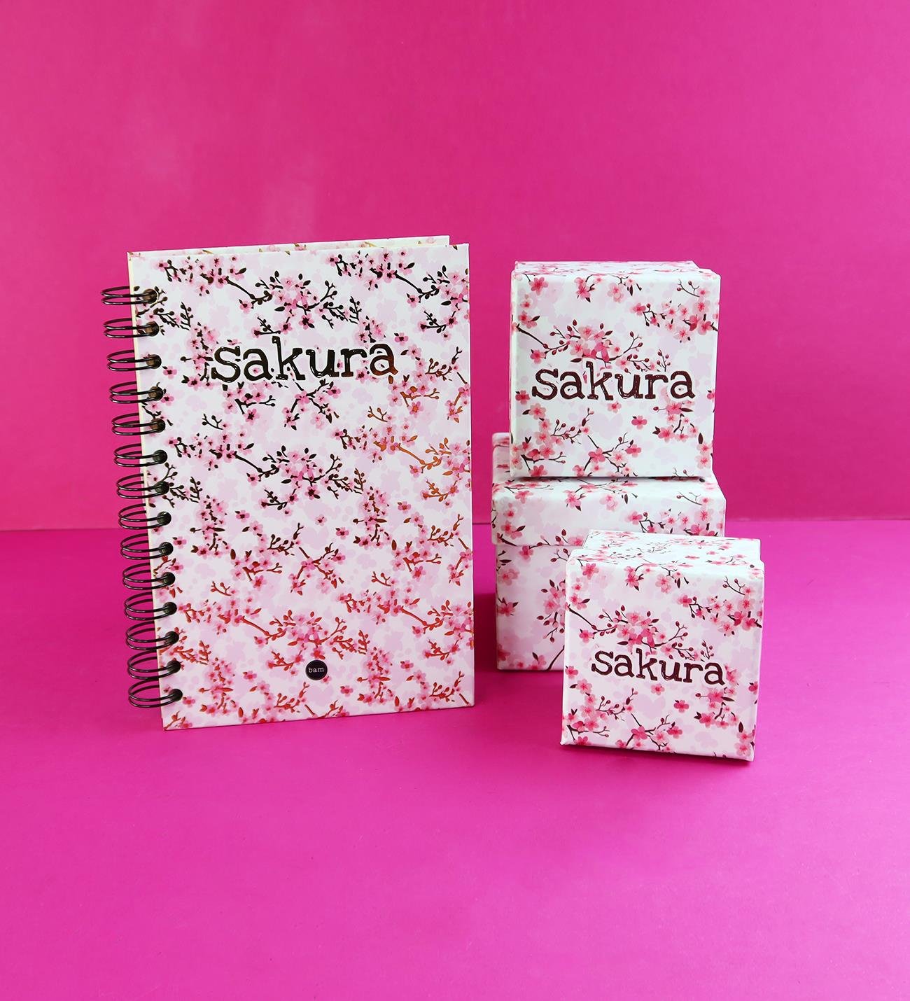 Kırmızı Sakura 3'lü Mini Hediye Kutusu ve Dot Defter, Doodle Book SetgiftmodaGmhs102072