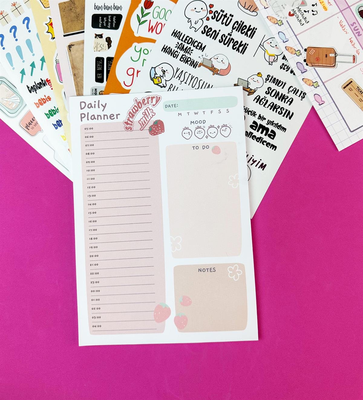 Çilekli Süt Klavye Önü Haftalık Planlayıcı Ve My DIY Sticker Kitabı SetgiftmodaGmhs101911
