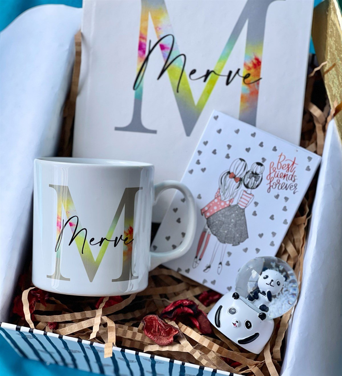 Kişiye Özel Harfli Ajanda Kupa Best Friends Mini Albüm Ve Panda Kar Küresi Hediye SetigiftmodaGmhs100646