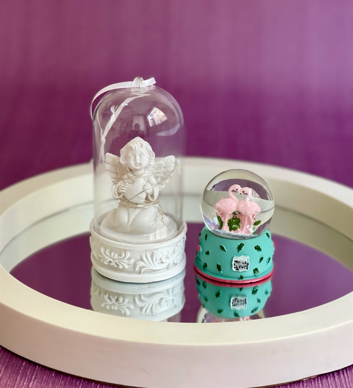 Işıklı Melek Biblo Ve Yeşil Flamingo Kar KüresiGiftmodaGmhs100474