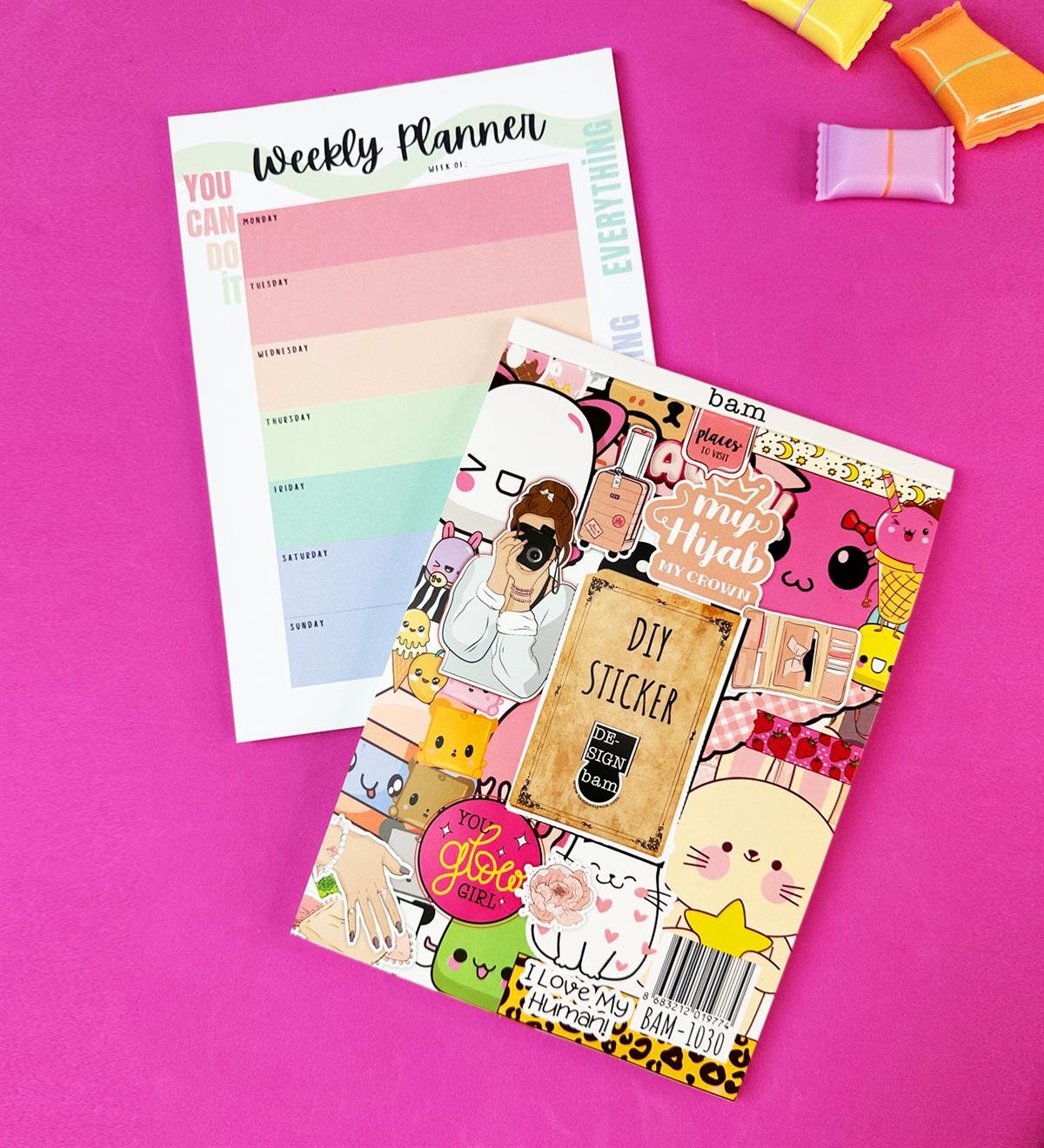 Renkli Motto Klavye Önü Haftalık Planlayıcı Ve My DIY Sticker Kitabı SetgiftmodaGmhs101903