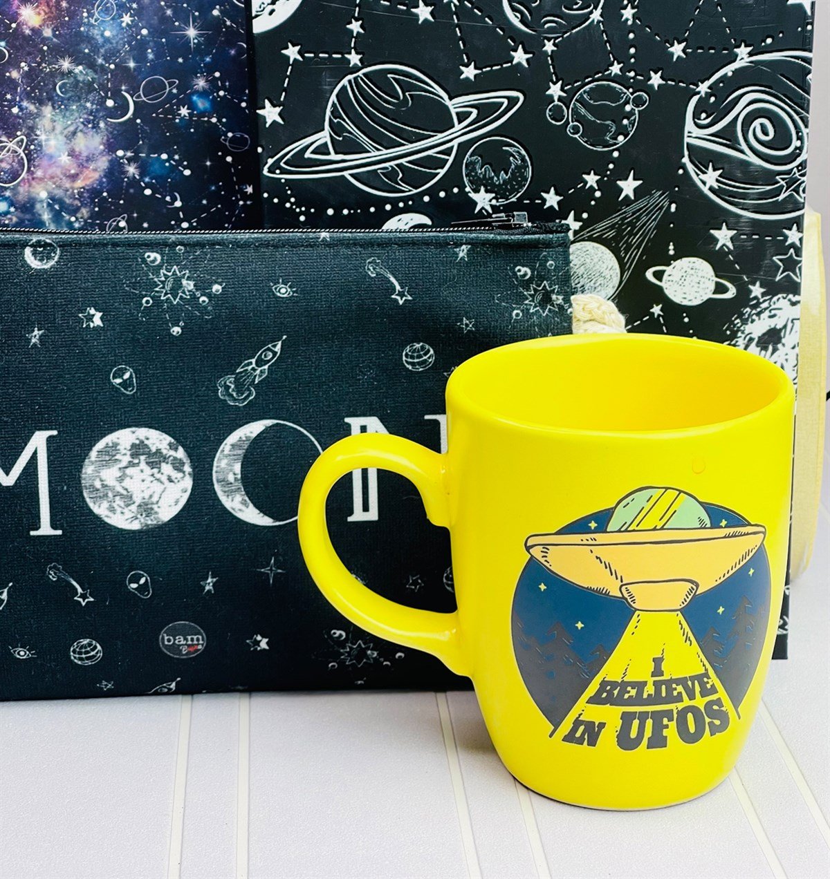 Galaxy Tasarımlı Sekreterlik Moon Kalemlik Saturn Ay Yıldız Defter Ve Ufo 9 Cm Kupa SetgiftmodaGmhs101212