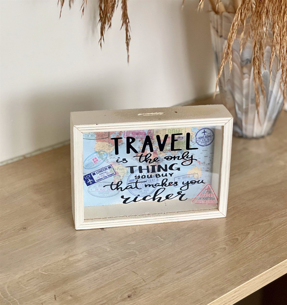 Travel Journel Tasarımlı Ahşap Kumbara Ve Kahverengi Beyaz Ayıcık Hediye SetiGiftmodaGmhs100822