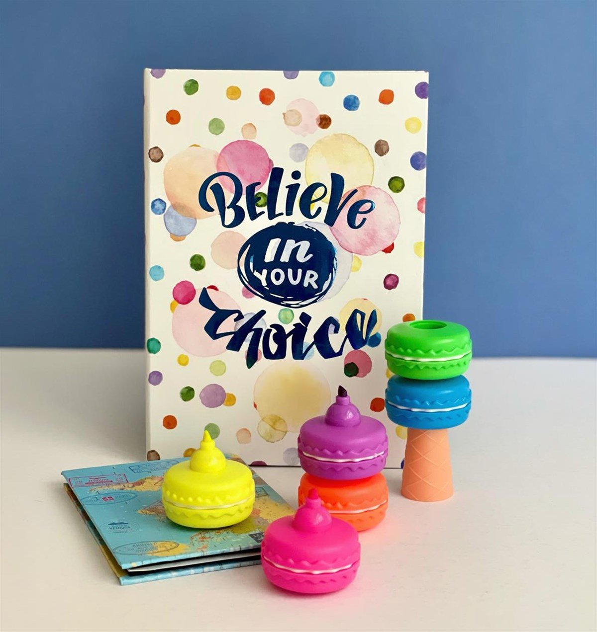 Believe İn Your Choice Tasarımlı Lastikli Defter Travel Mini Albüm Ve Makoron Keçeli Kalem giftmodaGmhs101170