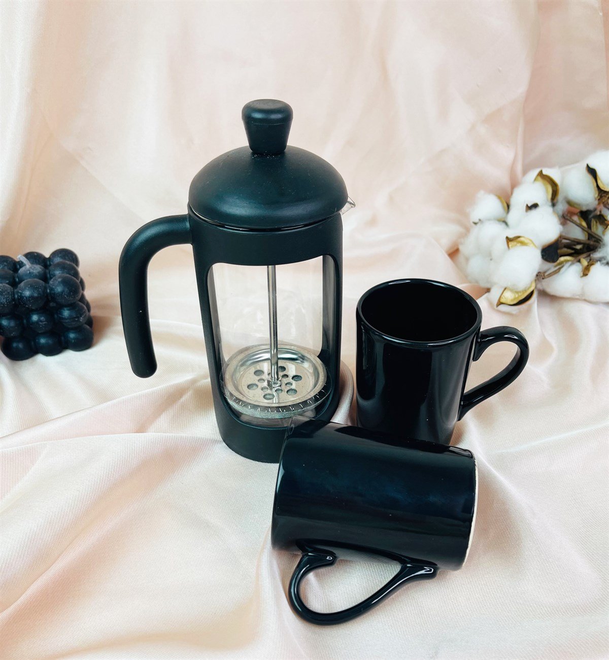 2'li Siyah Renk Filtre Kahve Fincanı Ve French Press SetgiftmodaGmhs101428