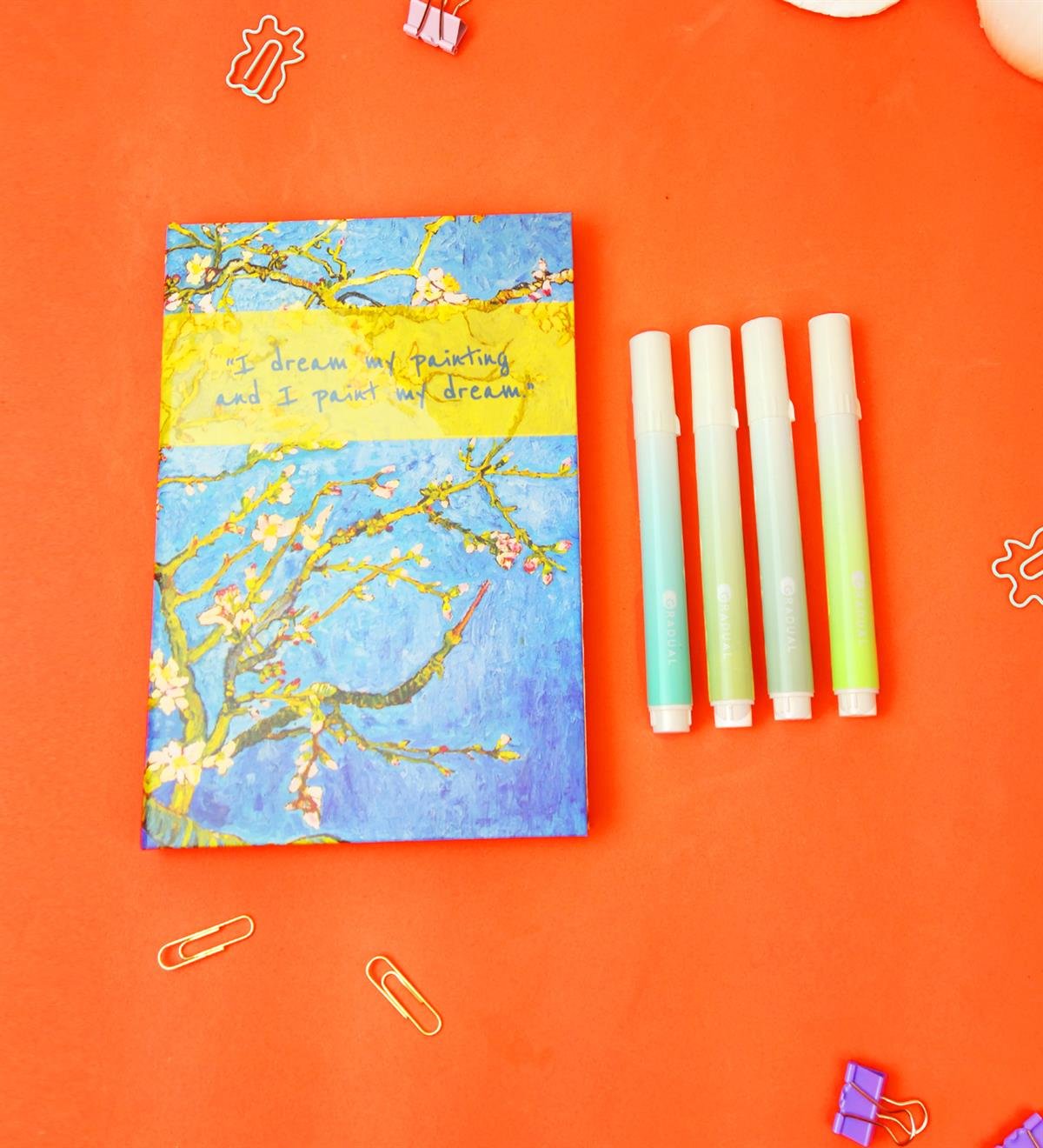 Badem Çiçeği Defter Morandi Tarzı Yeşil Tonları Keçeli Kalem SetgiftmodaGmhs101828