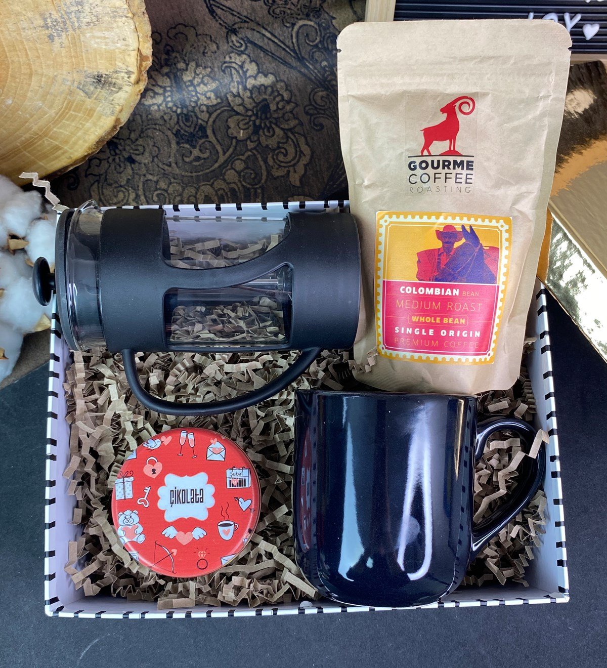 Siyah Bulut Kupa French Press Filtre Kahve Ve Çikolata Özel Kutulu Hediye SetigiftmodaGmhs100753