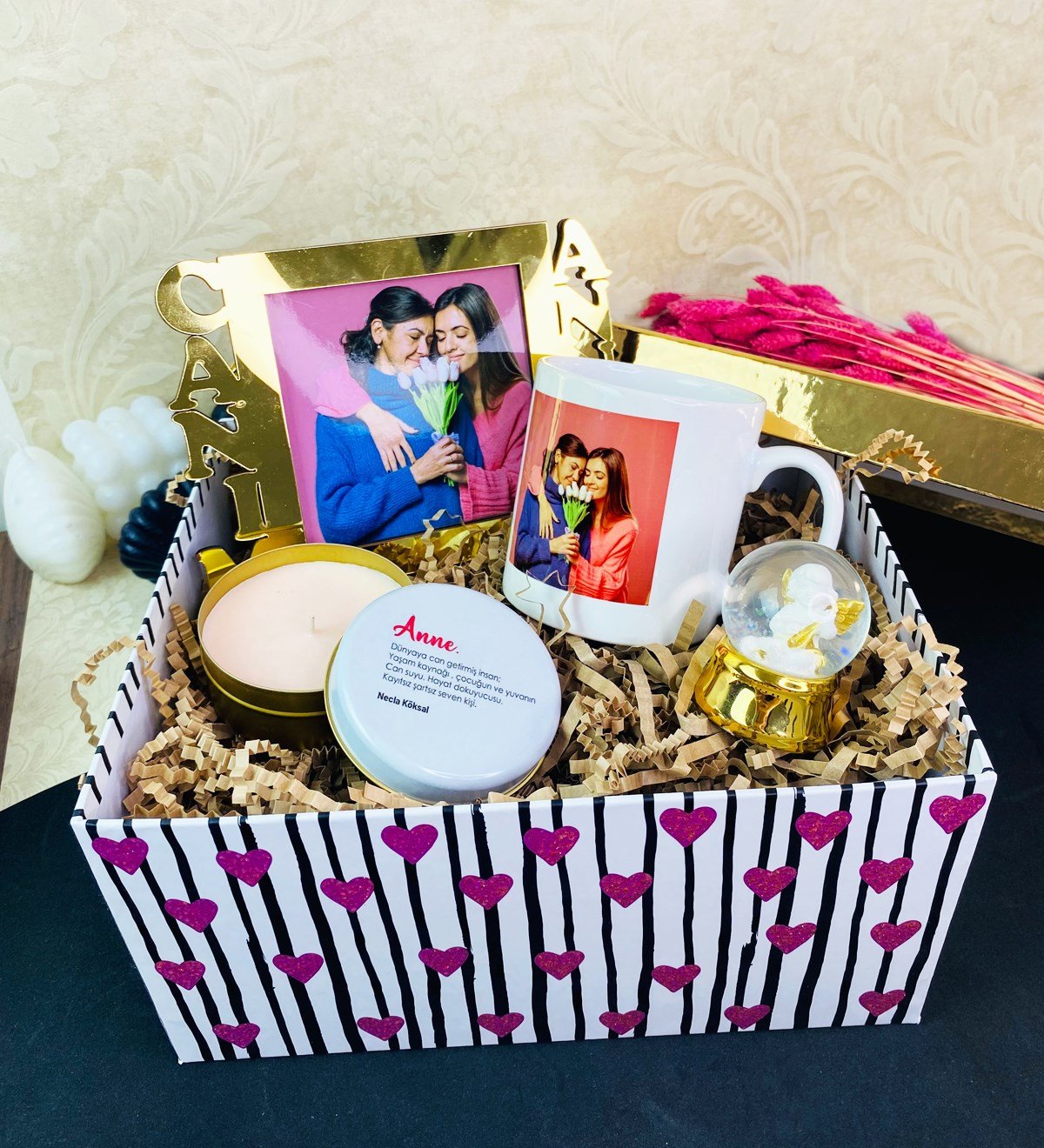 Kişiye Özel Canım Annem Gold Çerçeveli Hediye SetigiftmodaGmhs101635
