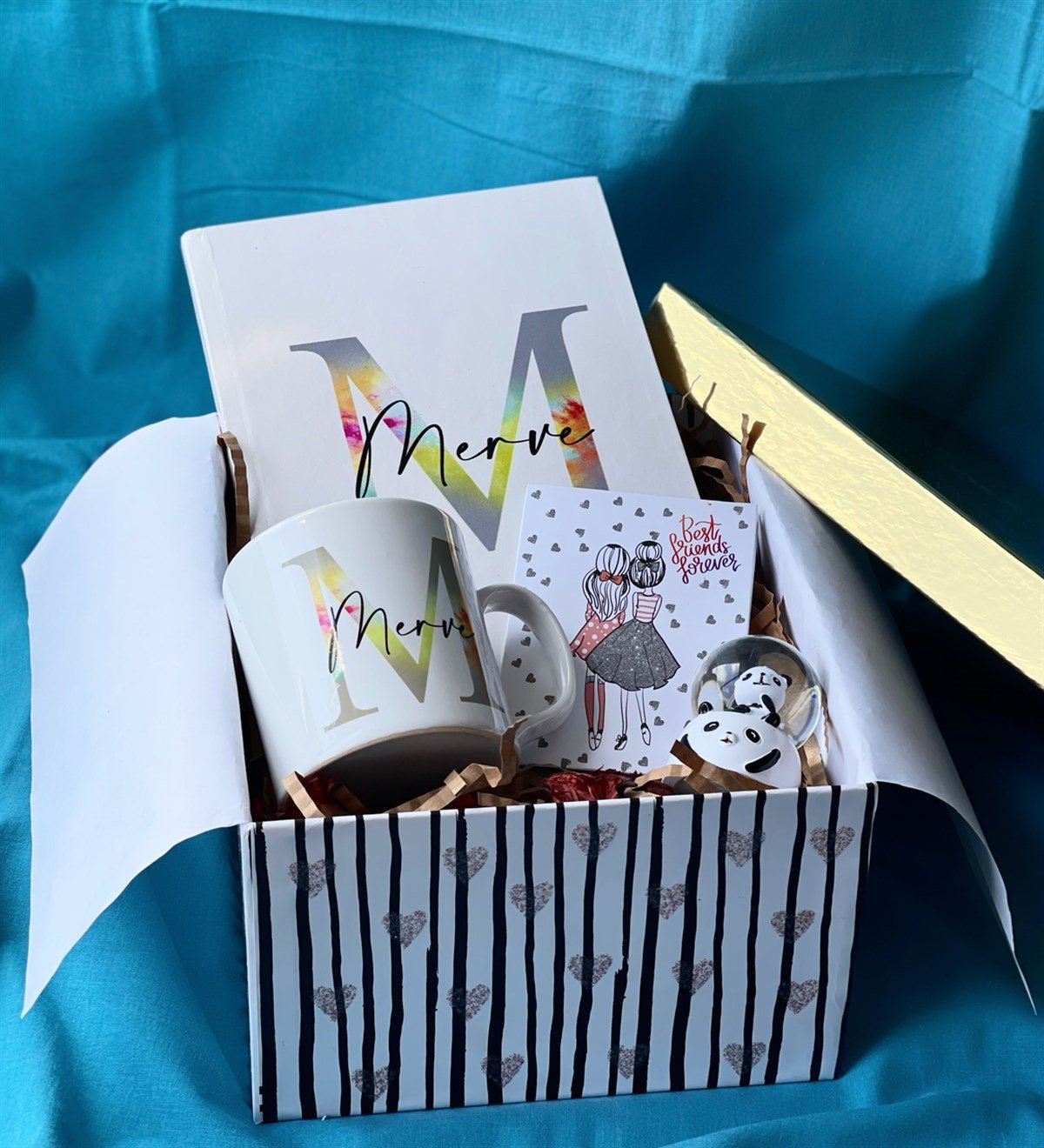 Kişiye Özel Harfli Ajanda Kupa Best Friends Mini Albüm Ve Panda Kar Küresi Hediye SetigiftmodaGmhs100646