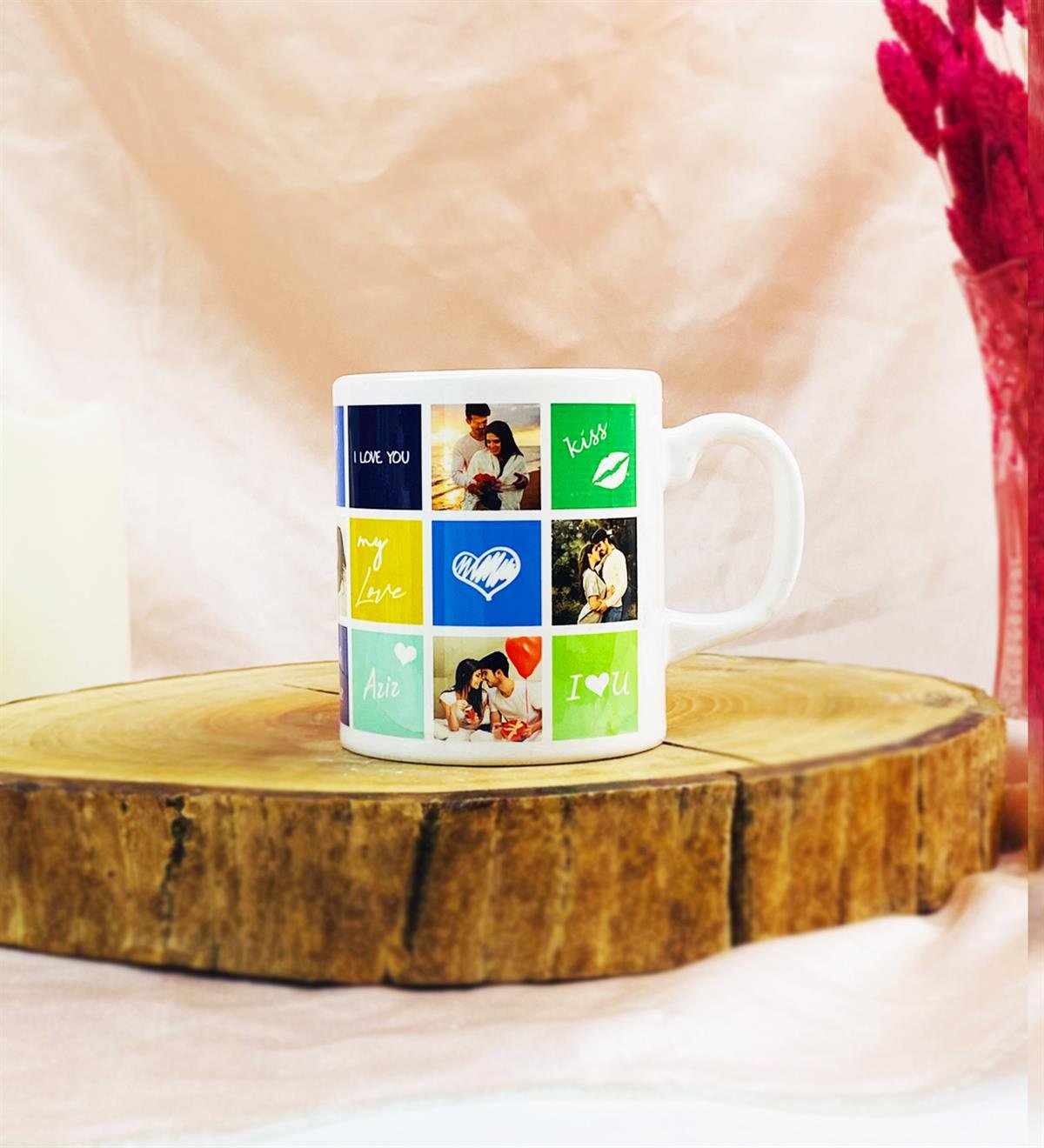 Kişiye Özel Fotoğraflı Gold Love Çerçeve Ve Kupa SetgiftmodaGmhs101958