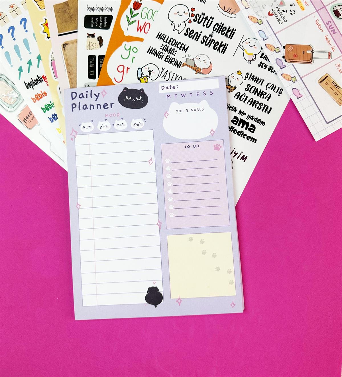 Kedi Mood Klavye Önü Haftalık Planlayıcı Ve My DIY Sticker Kitabı SetgiftmodaGmhs101905
