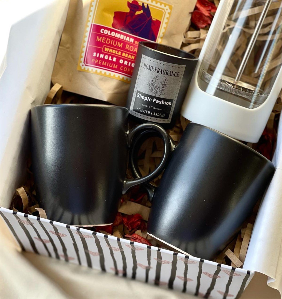 Siyah 2'li bulut Kupa Beyaz French Press Filtre Kahve Ve Kokulu Mum SetgiftmodaGmhs100747