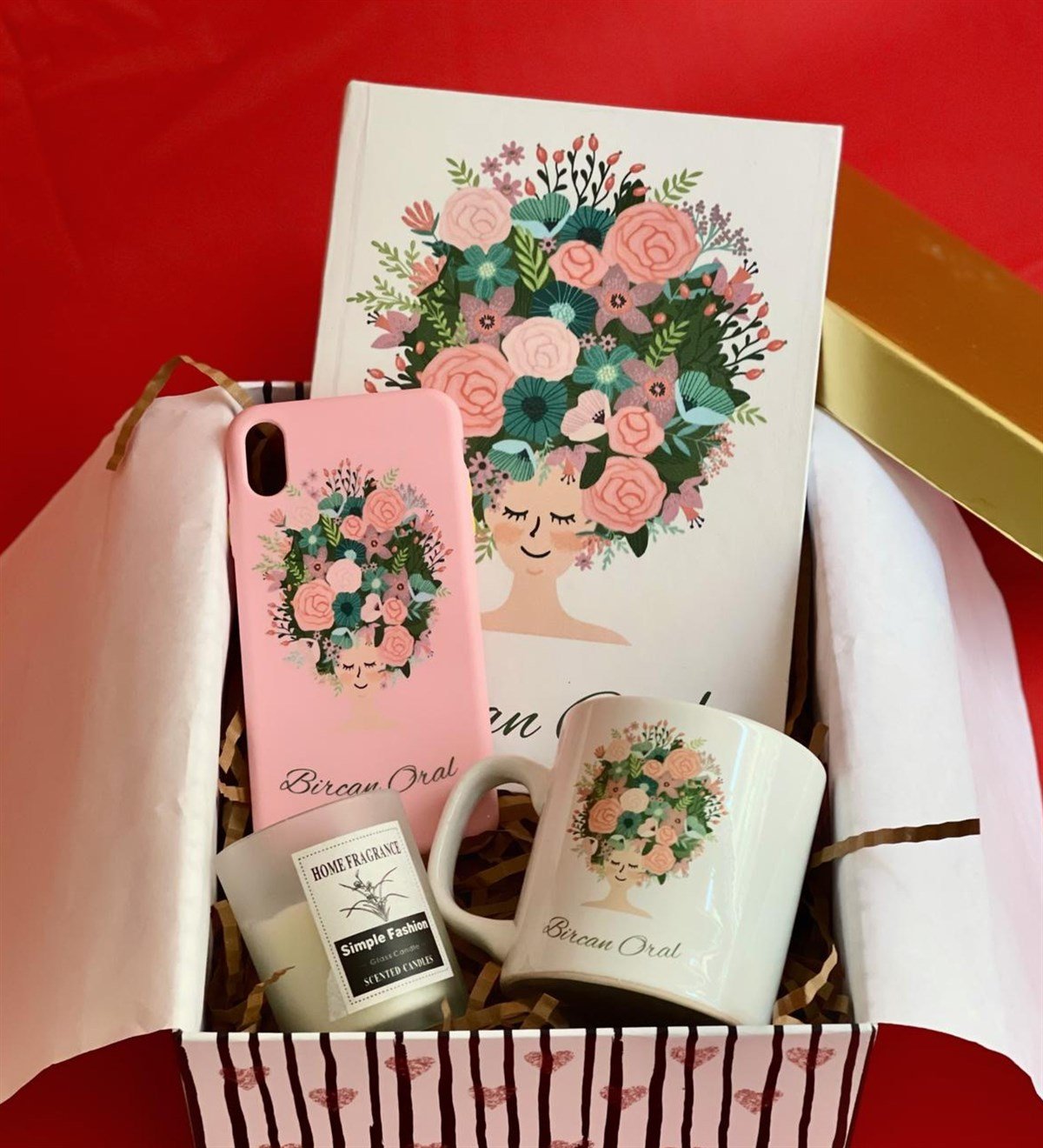  Kişiye Özel Iphone Telefon Kılıflı Çiçek Kadın Tasarımlı Kadınlara Özel Hediye Seti GiftmodaGmhs100452