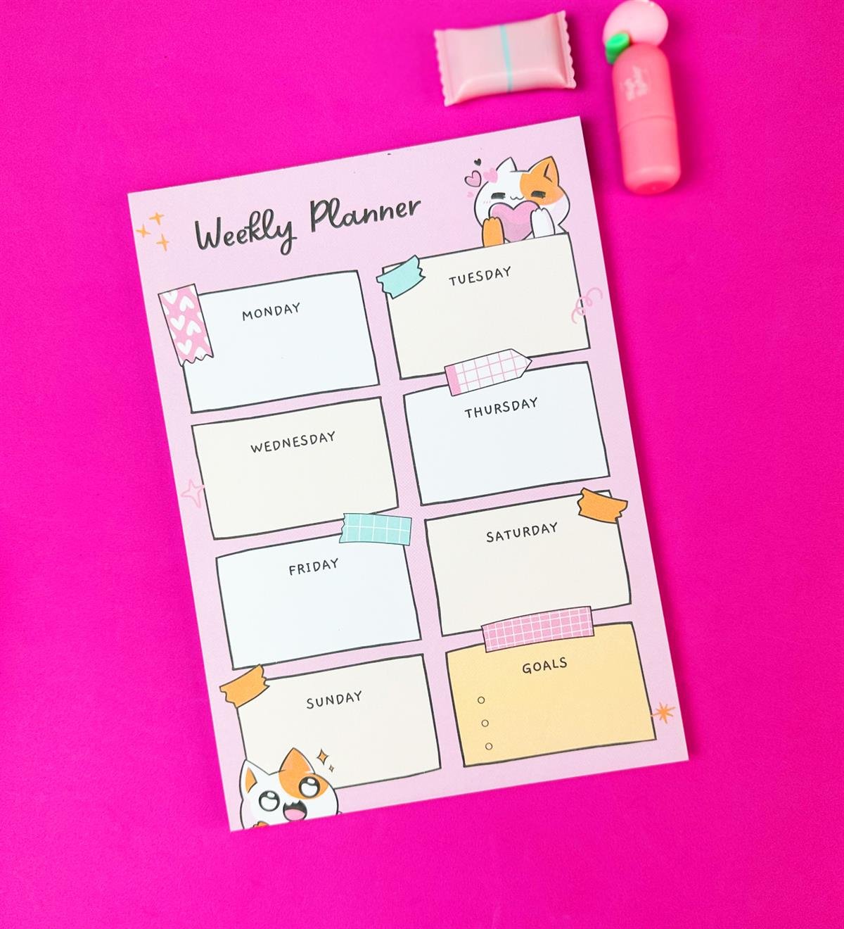 Sevimli Kedi Klavye Önü Haftalık Planlayıcı Ve My DIY Sticker Kitabı SetgiftmodaGmhs101907