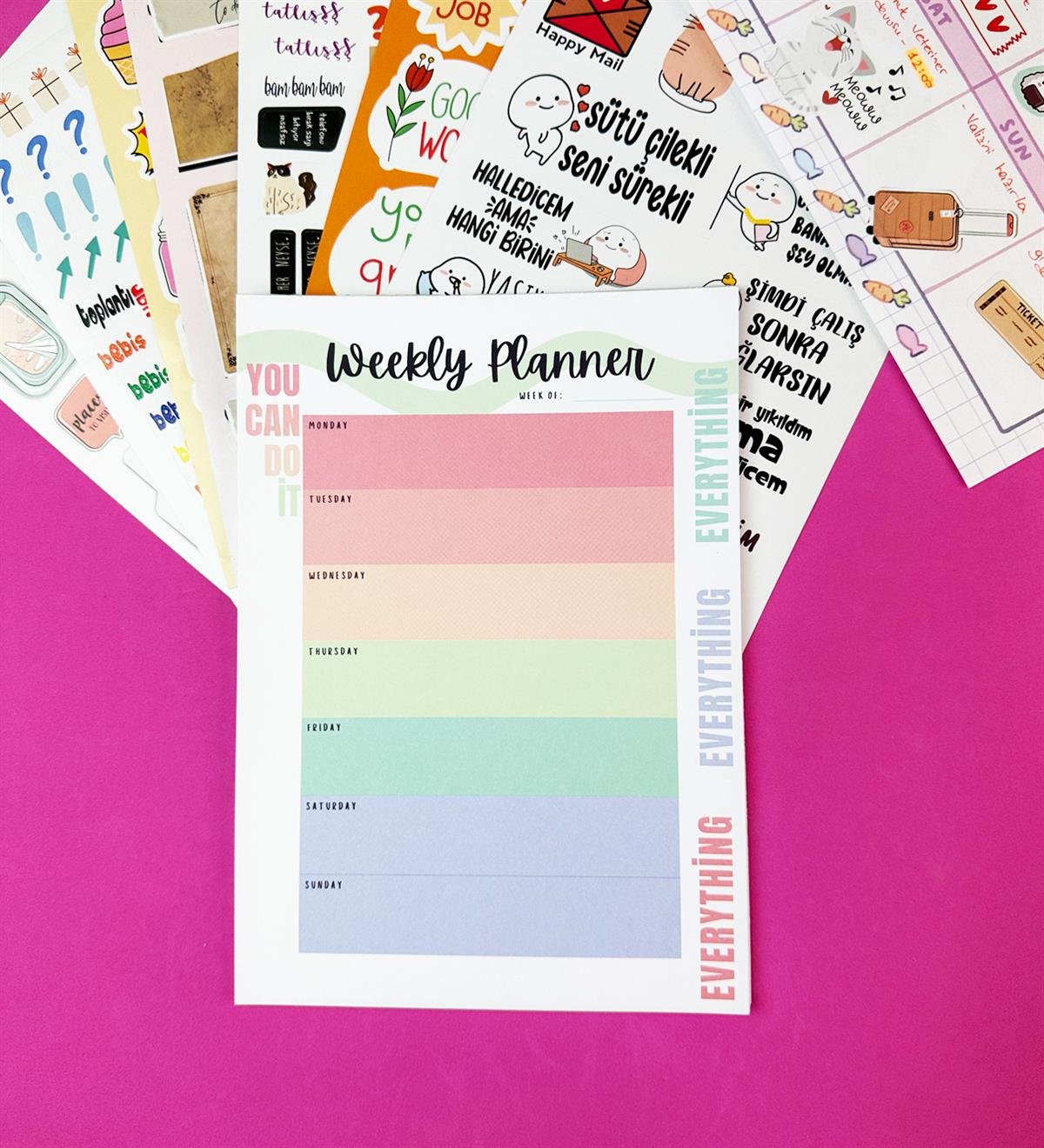 Renkli Motto Klavye Önü Haftalık Planlayıcı Ve My DIY Sticker Kitabı SetgiftmodaGmhs101903