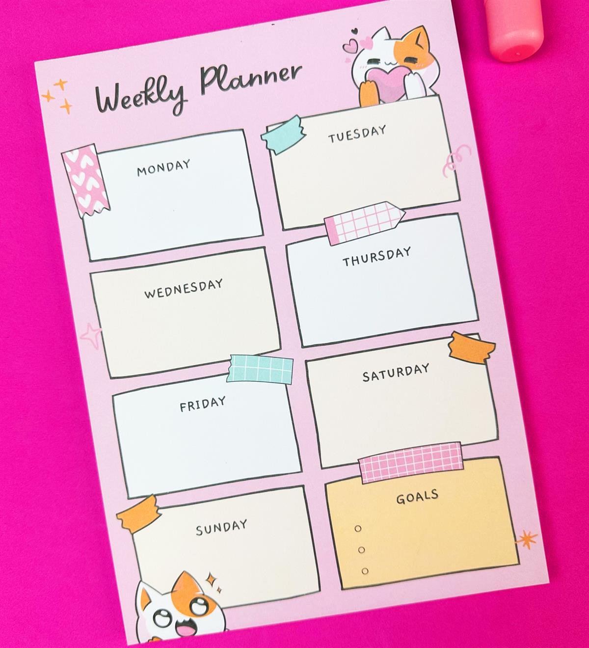 Sevimli Kedi Klavye Önü Haftalık Planlayıcı Ve My DIY Sticker Kitabı SetgiftmodaGmhs101907