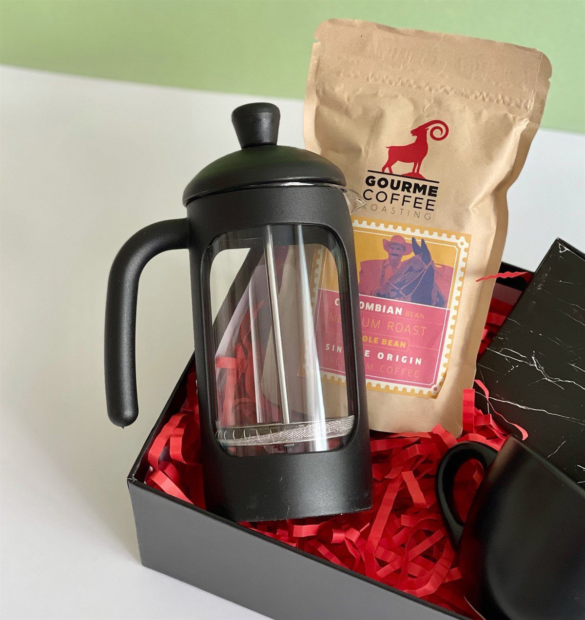 Siyah Mermer Tasarımlı Mini Albüm Siyah Çay Fincanı Filtre Kahve Ve French Press Hediye SetigiftmodaGmhs100805