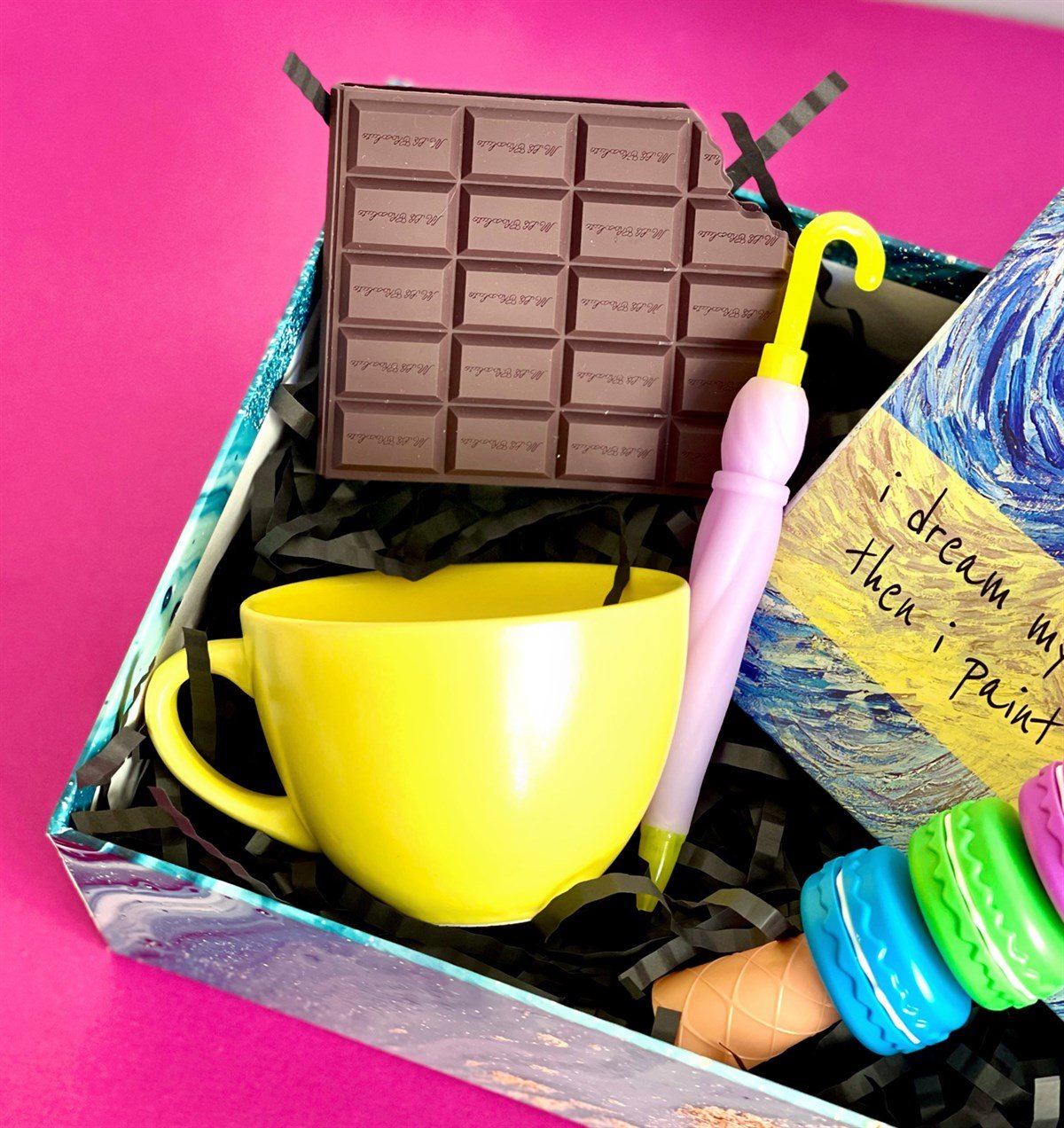 Makaron 5'li Keçeli Kalem 6 Cm Kupa Şemsiye Kalem Kokulu Çikolata Defter Ve Lastikli Defter SetGiftmodaGmhs101120