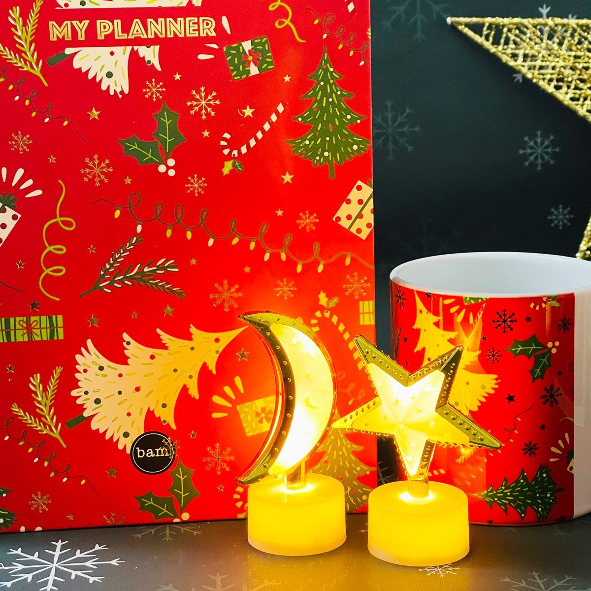 Kırmızı Noel Tasarımlı Konuşan Ajanda Kupa Ve Ayyıldız Lamba Set giftmodaGmhs101262