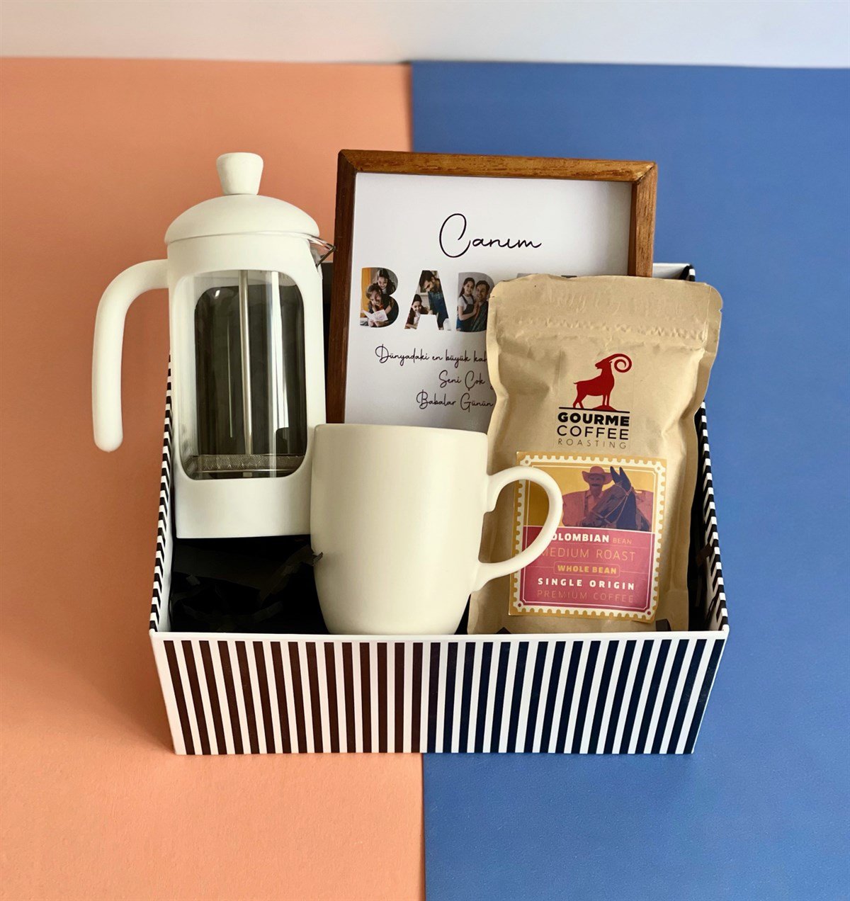 Kişiye Özel Canım Babam Ahşap Çerçeve Bulut Kupa French Press Ve Filtre Kahve Babalara Özel SetgiftmodaGmhs1007831