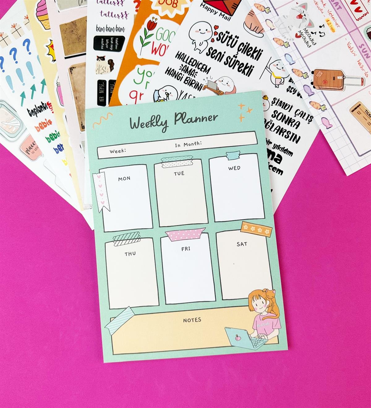 Sevimli Kız Klavye Önü Haftalık Planlayıcı Ve My DIY Sticker Kitabı SetgiftmodaGmhs101914