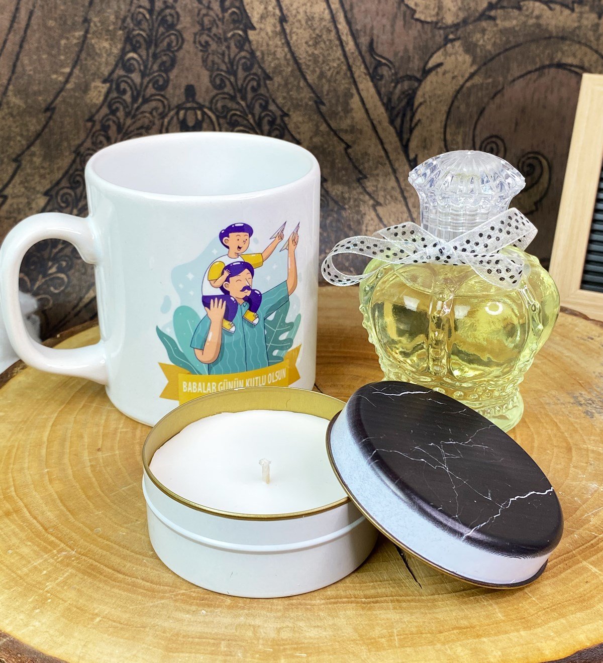 Babalar Günü Kupa Mermer Mum Ve Kolanya SetgiftmodaGmhs101688