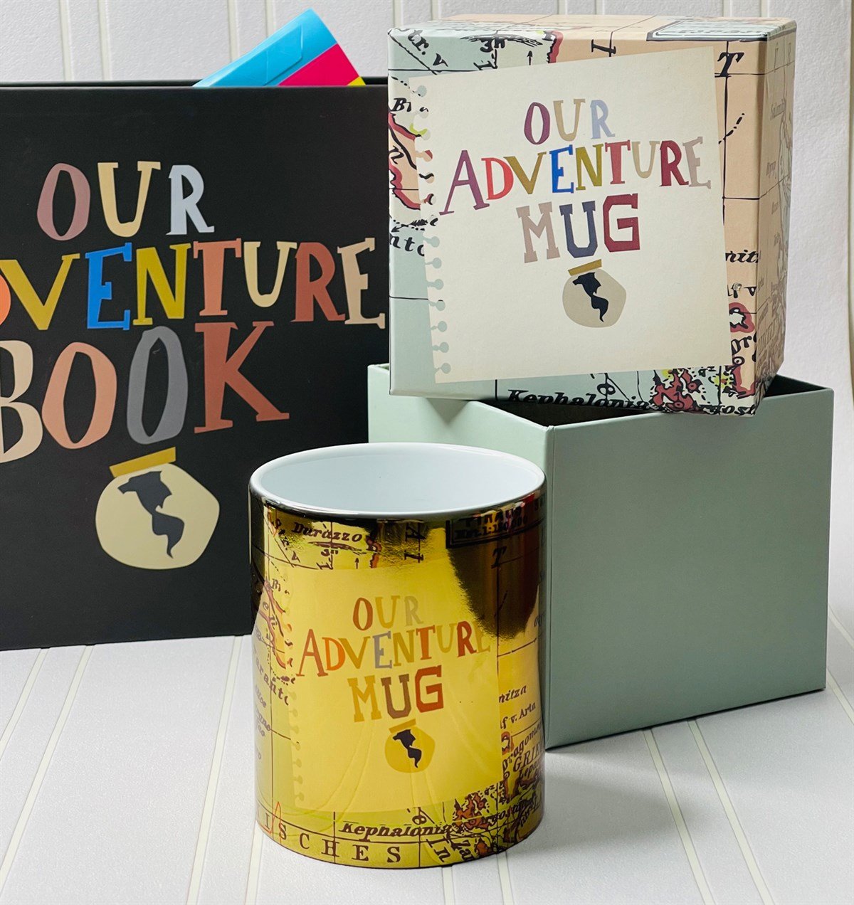 Our Adventure Book Tasarımlı Klasör Albüm Ve Özel Kutulu Gold Kupa SetgiftmodaGmhs101221