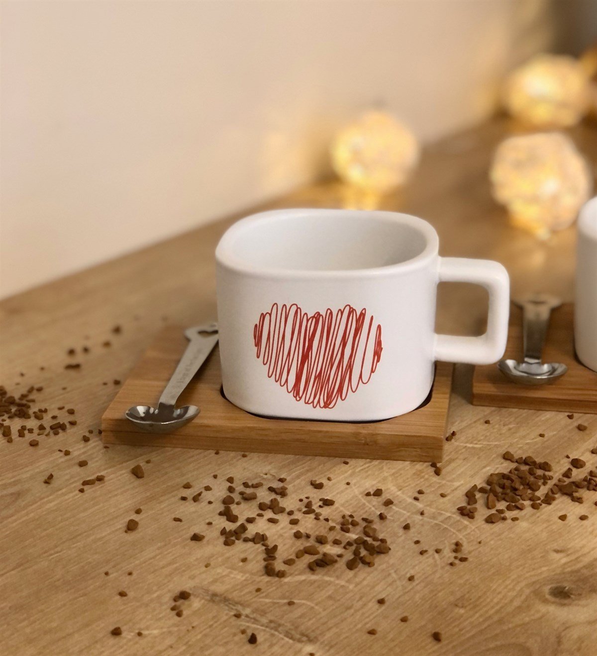 I Love You Tasarımlı 2'li Ahşap Standlı Kupa SetGiftmodaGmhs100002