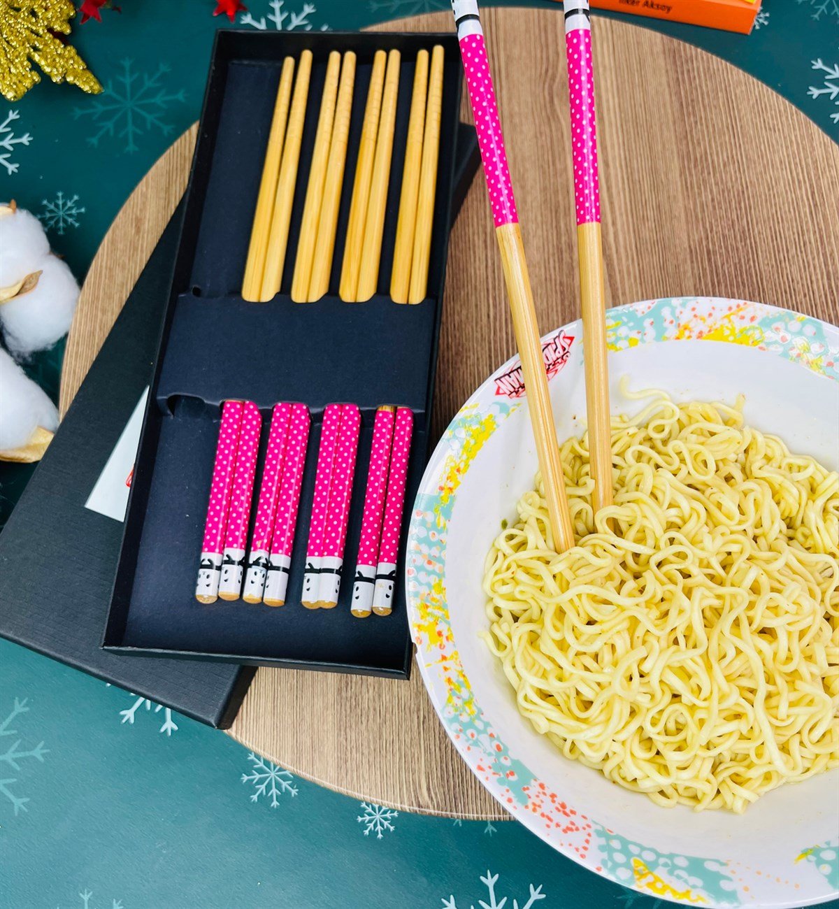 Pembe Desenli Chopstick 5'li Set giftmodaGm-4300-2