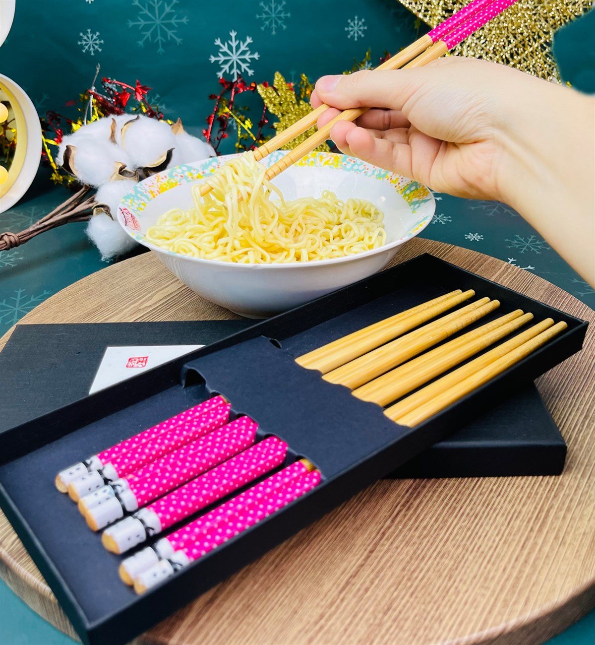 Pembe Desenli Chopstick 5'li Set giftmodaGm-4300-2