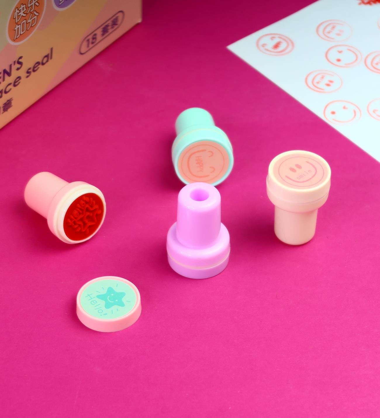 4'lü Çocuk Ödül Mühür Seti – Smiley Yüz İfadeli Mini KaşegiftmodaBM-2046	