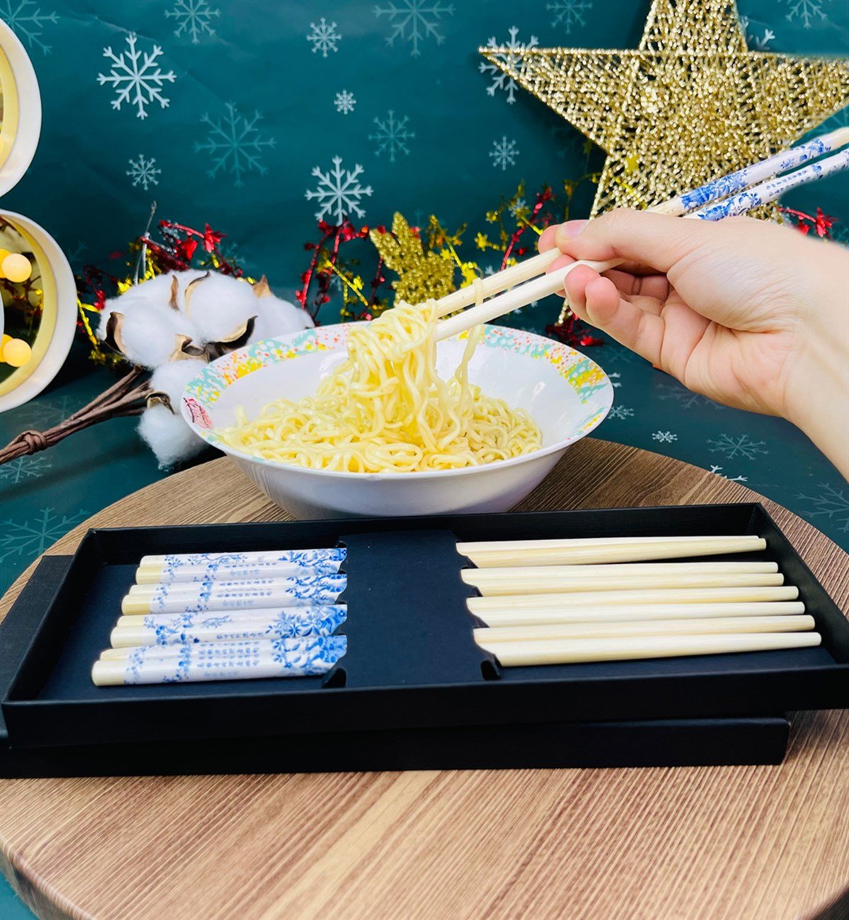 Mavi Çiçek Desenli Chopstick 5'li Set giftmodaGm-4300-4