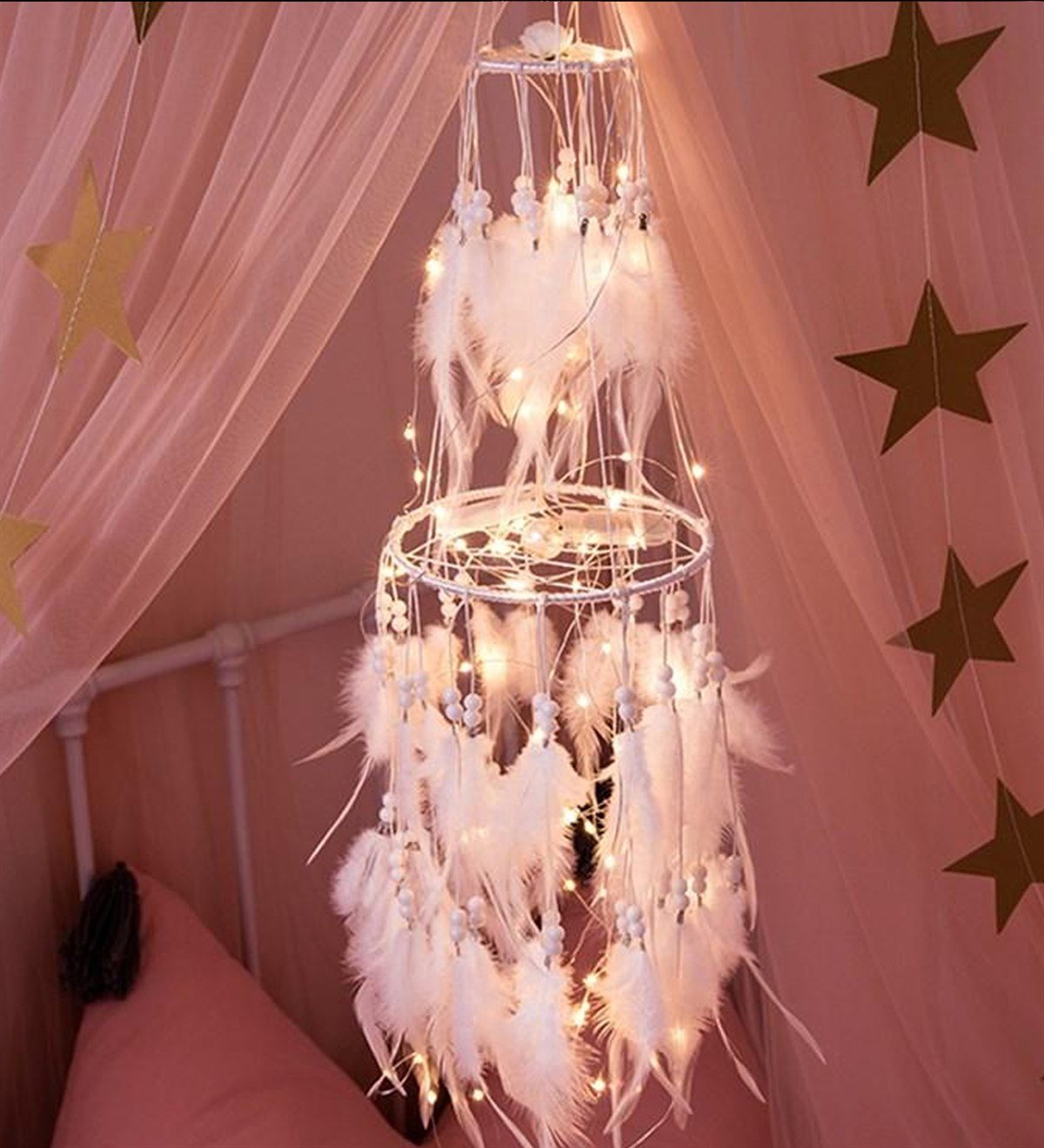 Işıklı Düş Kapanı Beyaz Dream CatcherGiftmodaGM-2520