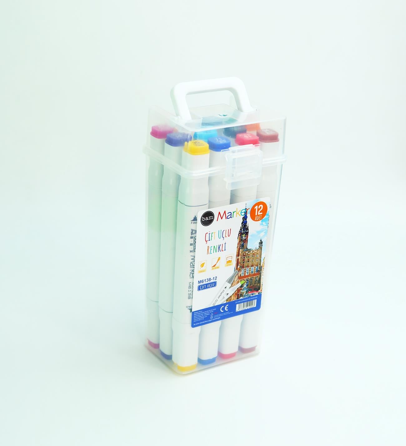 Bam Çift Taraflı 12'li Marker Kalem Seti – Taşıma KutulugiftmodaBM-1816-12	