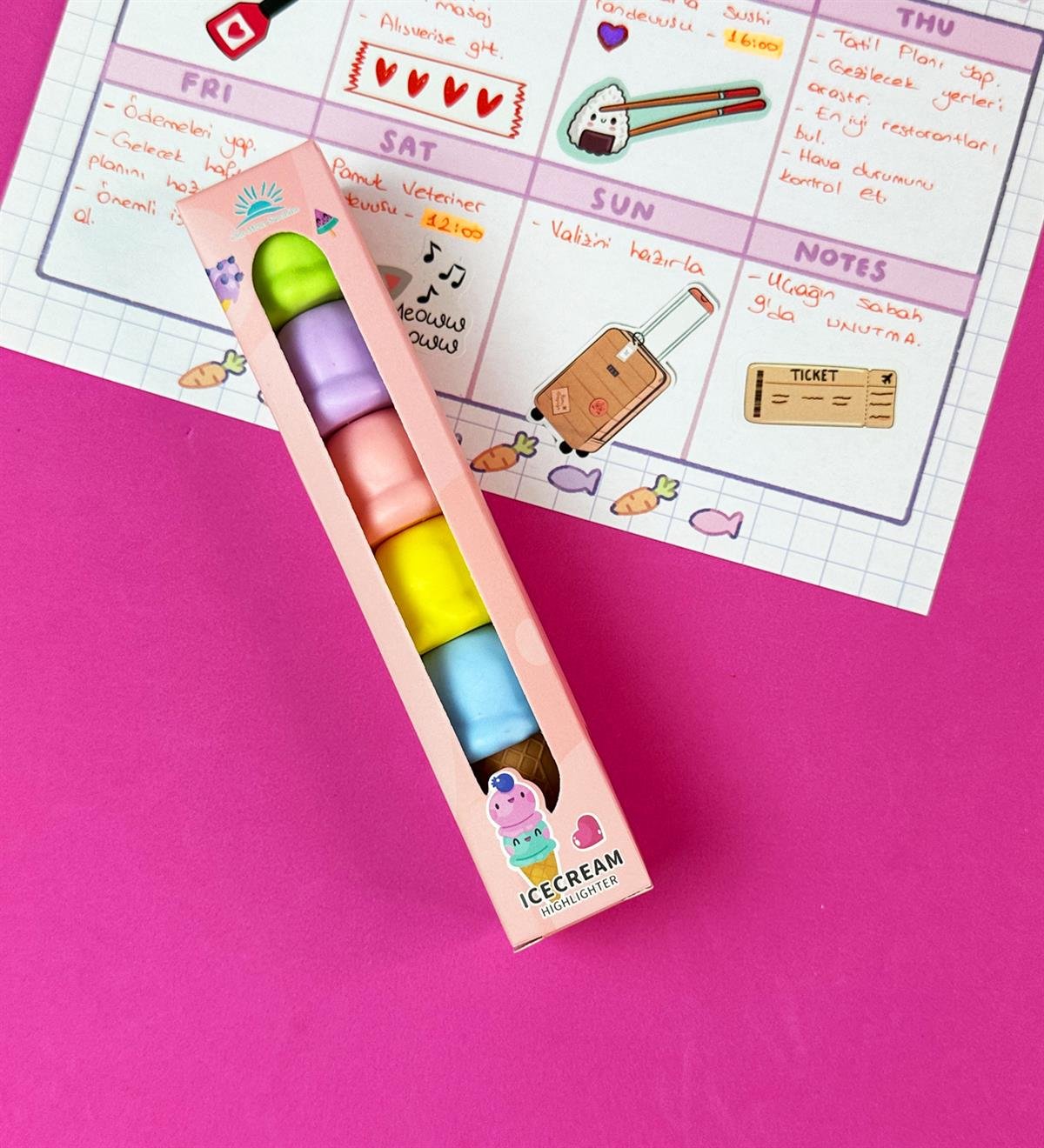 Külah Dondurma Tasarımlı 5'li Keçeli KalemgiftmodaBam-158