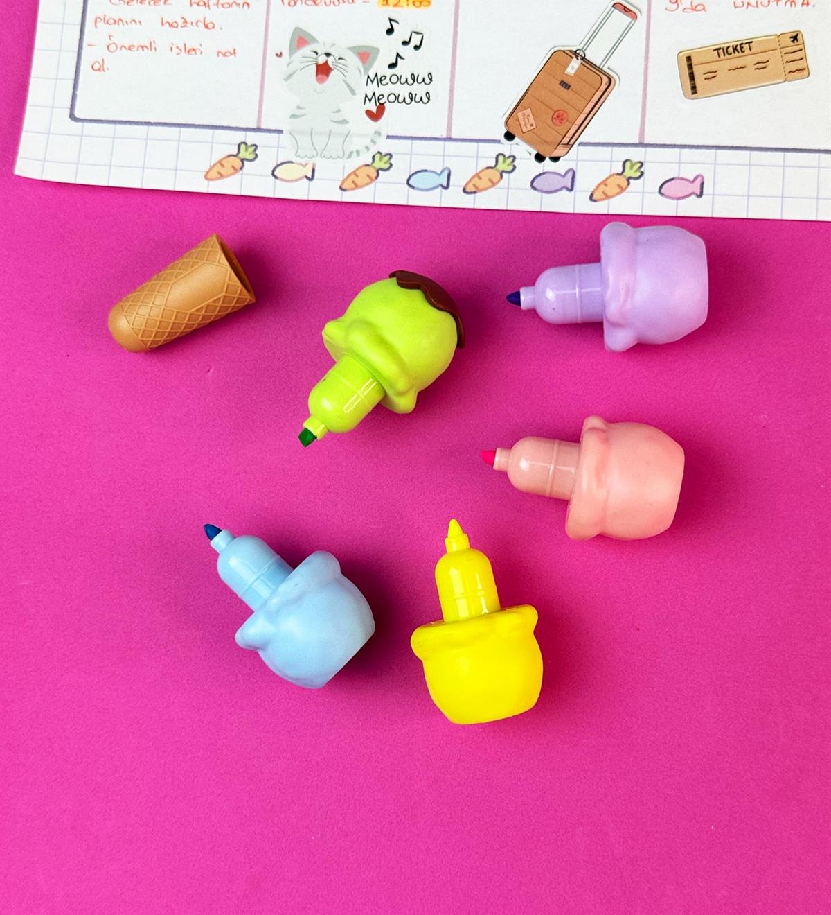 Külah Dondurma Tasarımlı 5'li Keçeli KalemgiftmodaBam-158