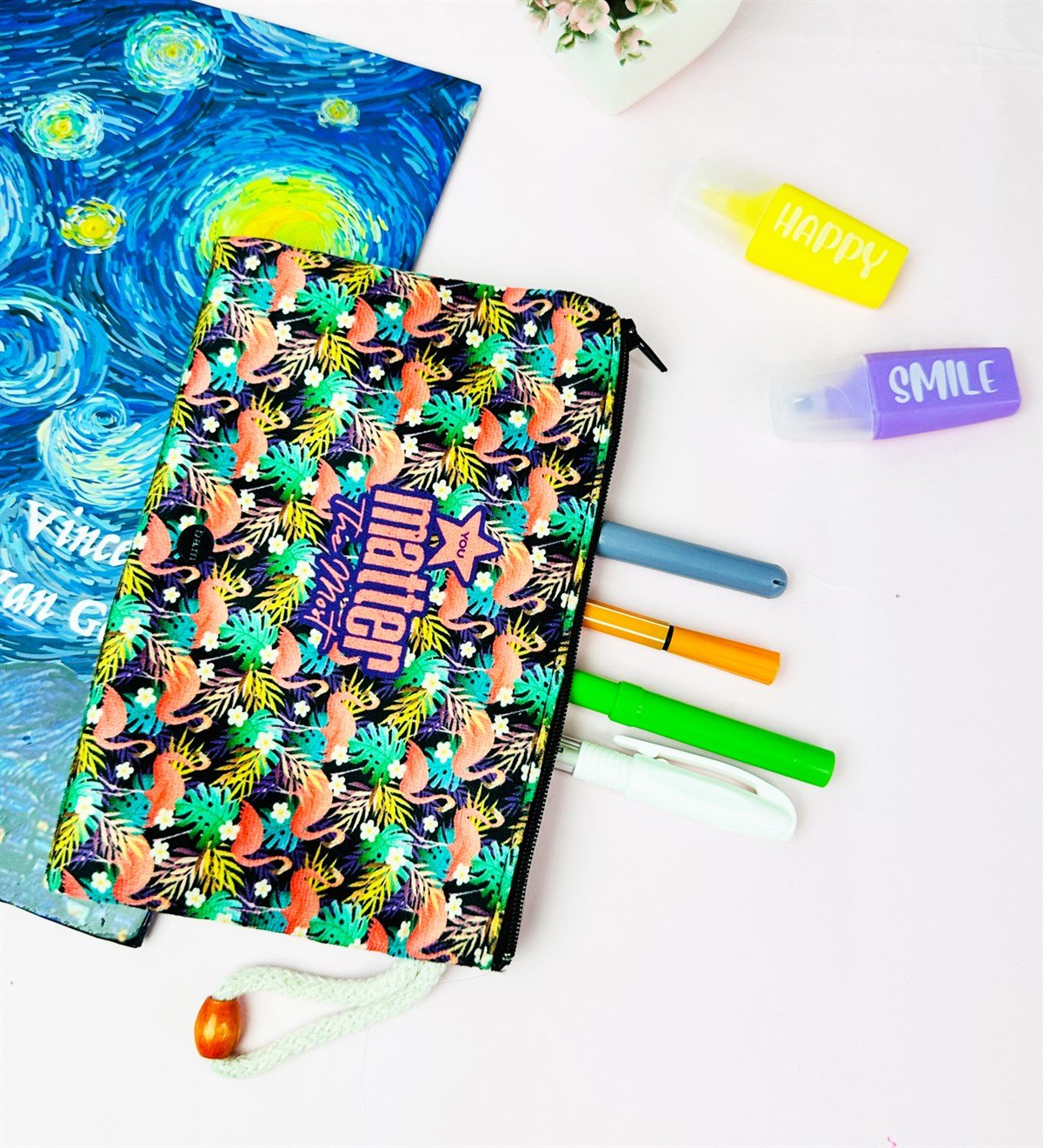 Flamingo Motto Tasarımlı Bez Kalemlik CüzdangiftmodaGmklm100191