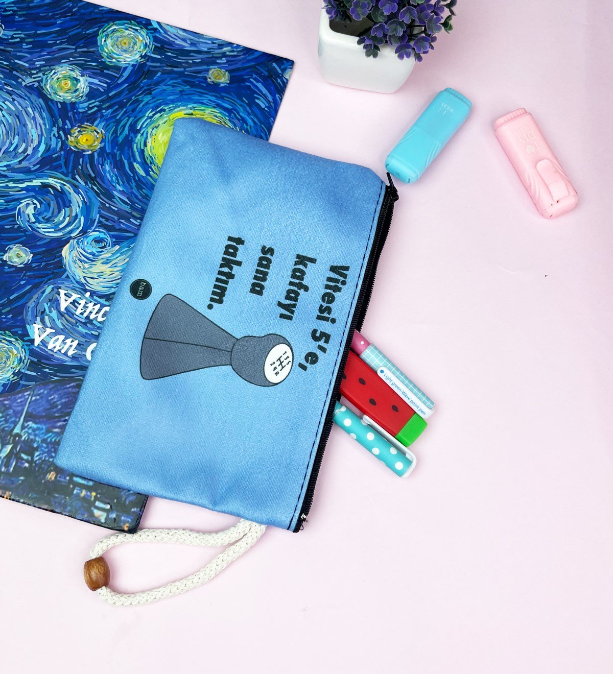 Vitesi 5'e Kafayı Sana Taktım Tasarımlı Bez Kalemlik CüzdangiftmodaGmklm100163