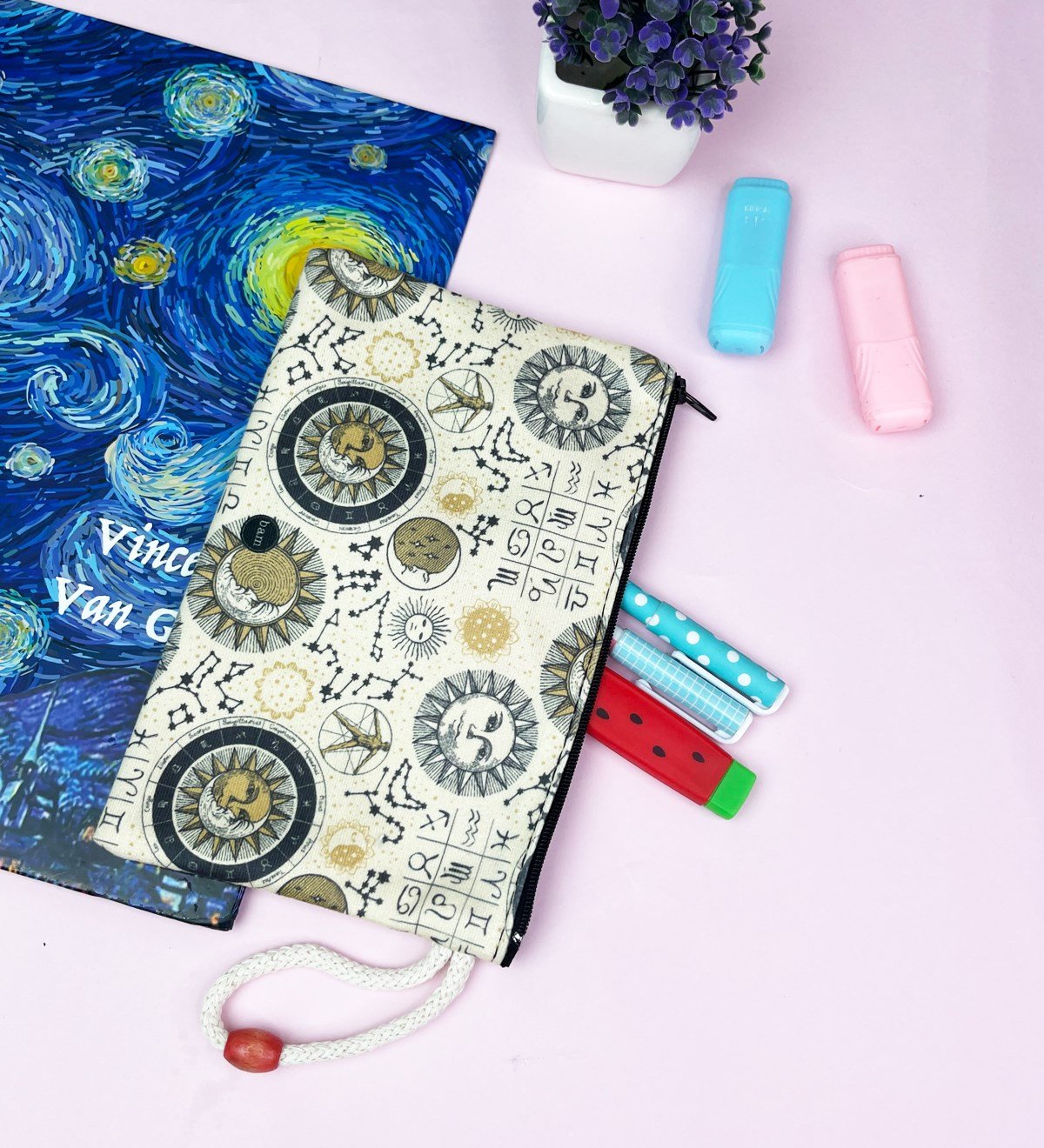Tarot Ay Ve Güneş Tasarımlı Bez Kalemlik CüzdangiftmodaGmklm100168