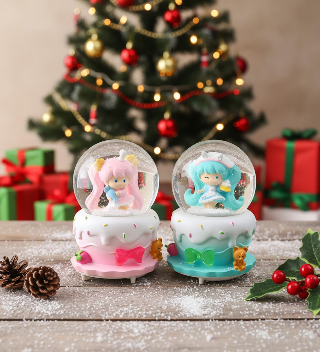 Büyük Boy Işıklı Müzikli Kız Figürlü Pasta Kar KüresigiftmodaBM-1914	