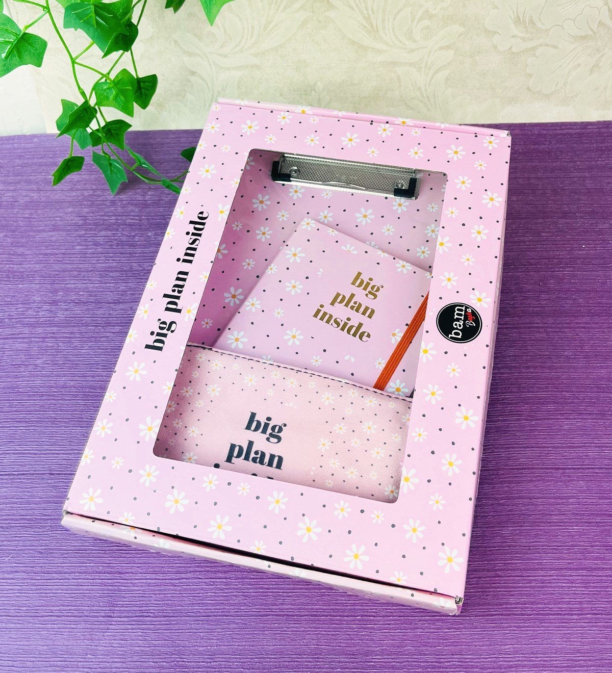 Papatya Tasarımlı Özel Kutulu Sekreterlik Lastikli Defter Ve Kalemlik SetgiftmodaGmhs101251