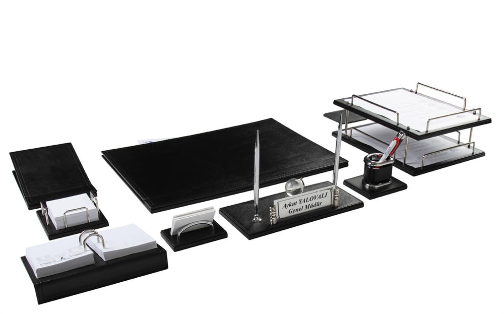 Kişiye Özel  12 Parça Lüks Siyah Deri Sümen Takımı Ve İsimlikGiftmodaPRZ-1430