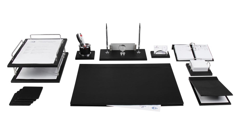 Kişiye Özel  12 Parça Lüks Siyah Deri Sümen Takımı Ve İsimlikGiftmodaPRZ-1430