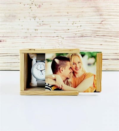 Kişiye Özel Ahşap Kutusunda Gümüş Hasır Metal Kordon Çift Saati