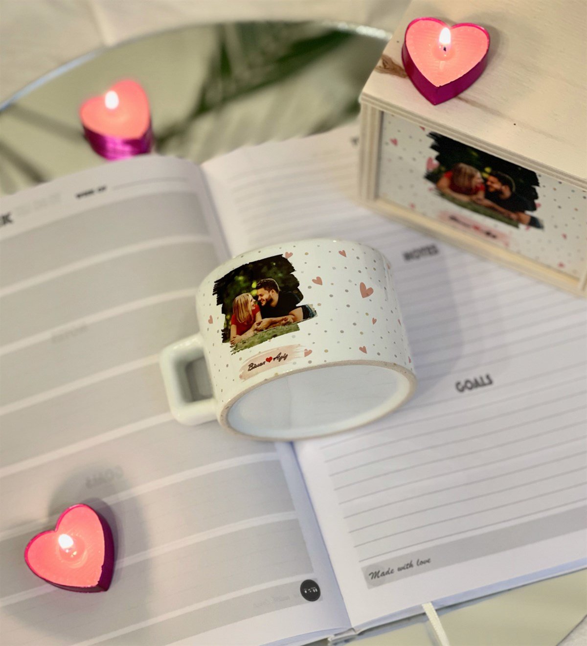 Kişiye Özel Aşk Tasarımlı Kutulu Kupa Ve Tarihsiz Ajanda SetGiftmodaGmhs100115