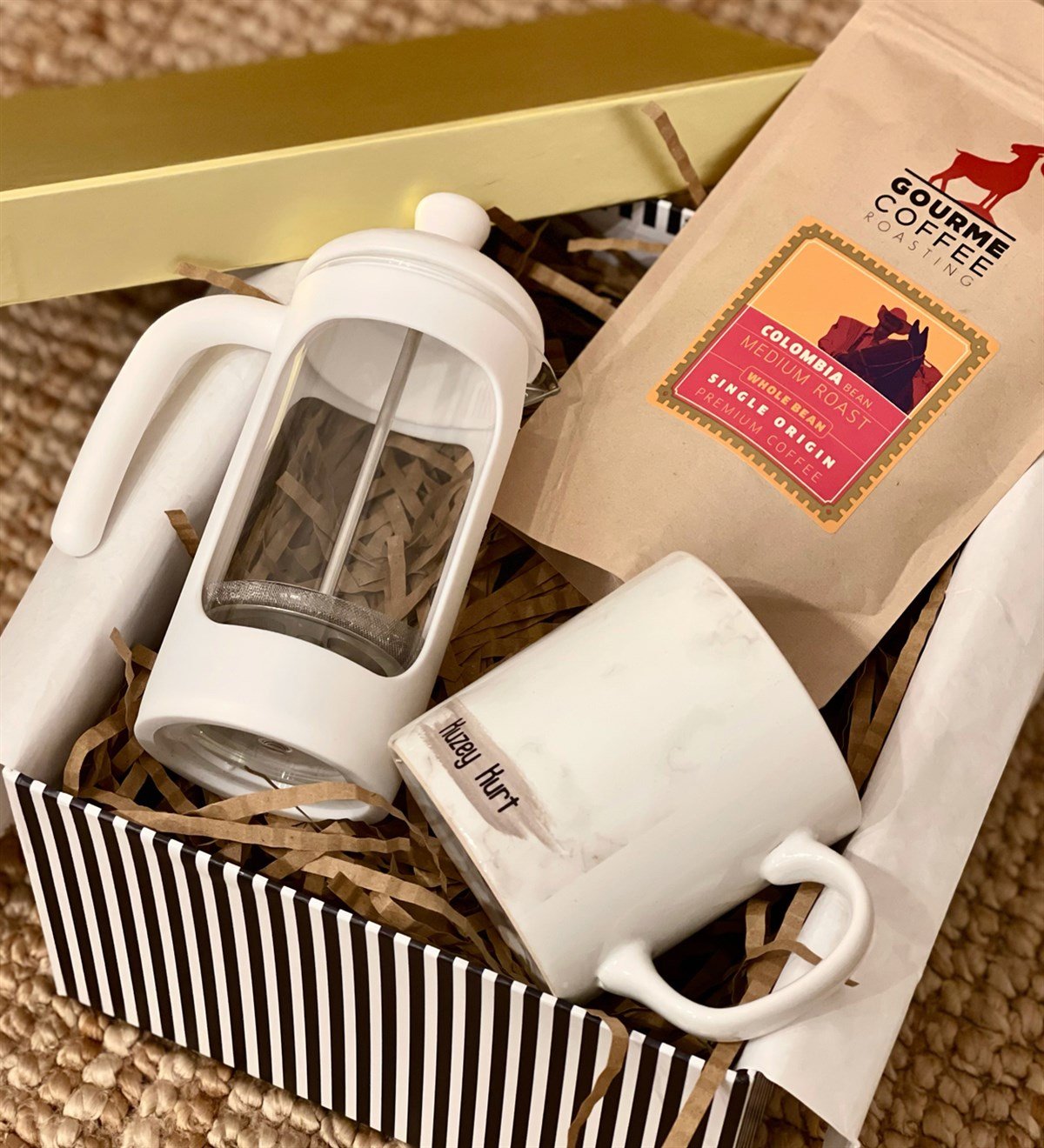 Kişiye Özel Beyaz Mermer French Press & Filtre Kahveli Sevgiliye Hediye SetiGiftmodaGmhs100192