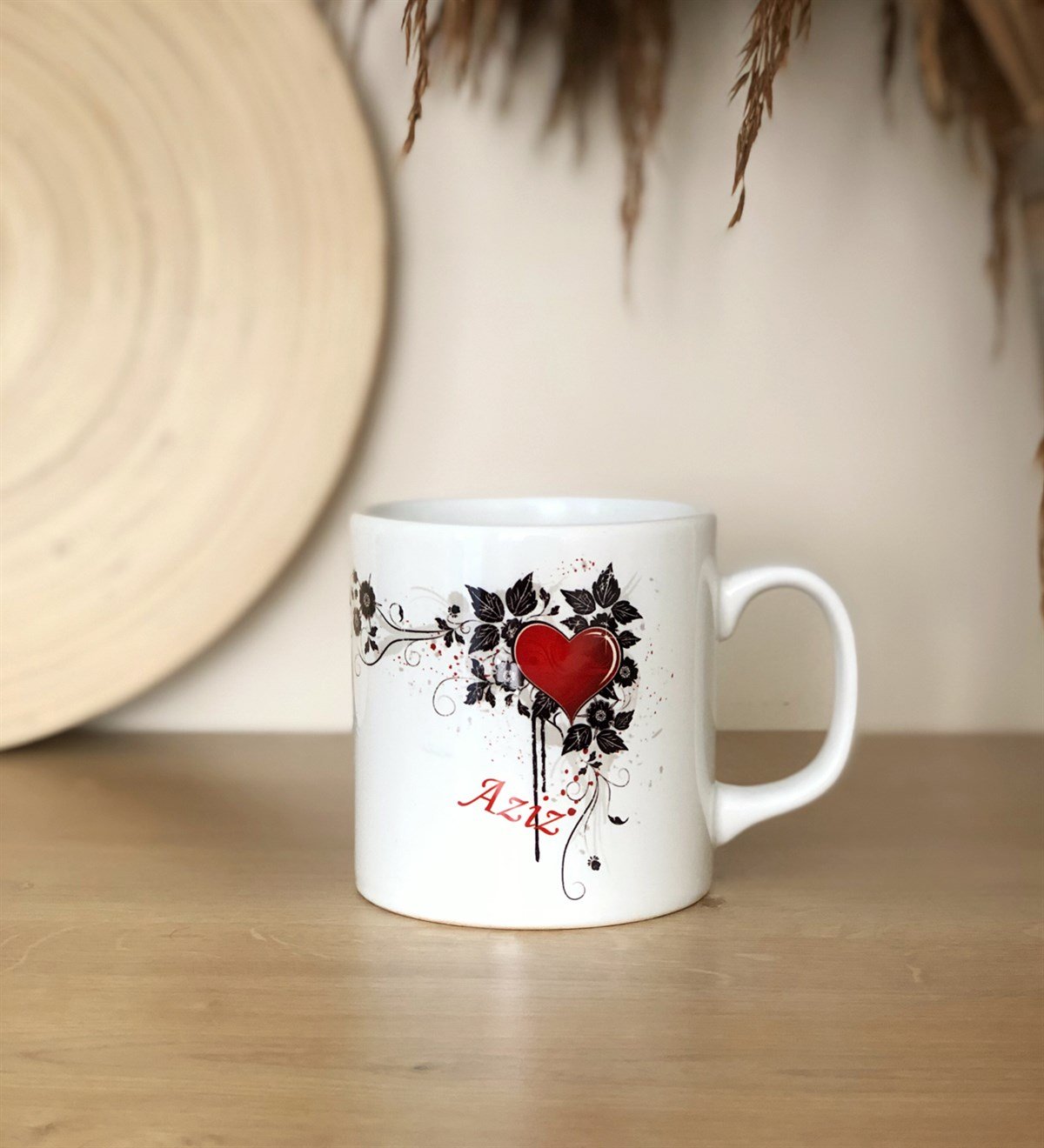 Kişiye Özel Çiçekli Kalp Tasarımlı 2'li Sevgili Kupa BardakGiftmodaGMK6201