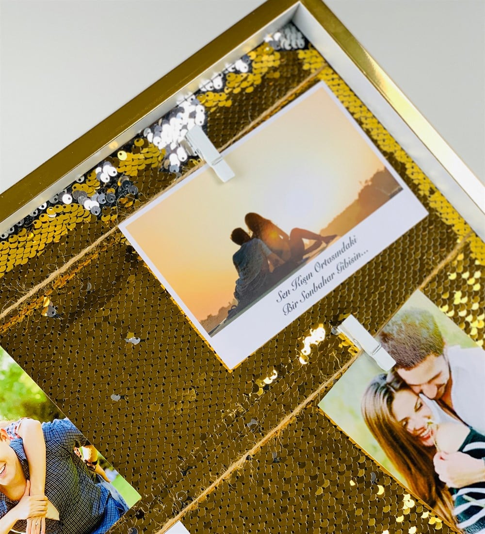 Kişiye Özel Fotoğraflı 4lü Renk Değiştiren Pul Payetli Fotoğraf ÇerçevesiGiftmodaGM-1335-ko