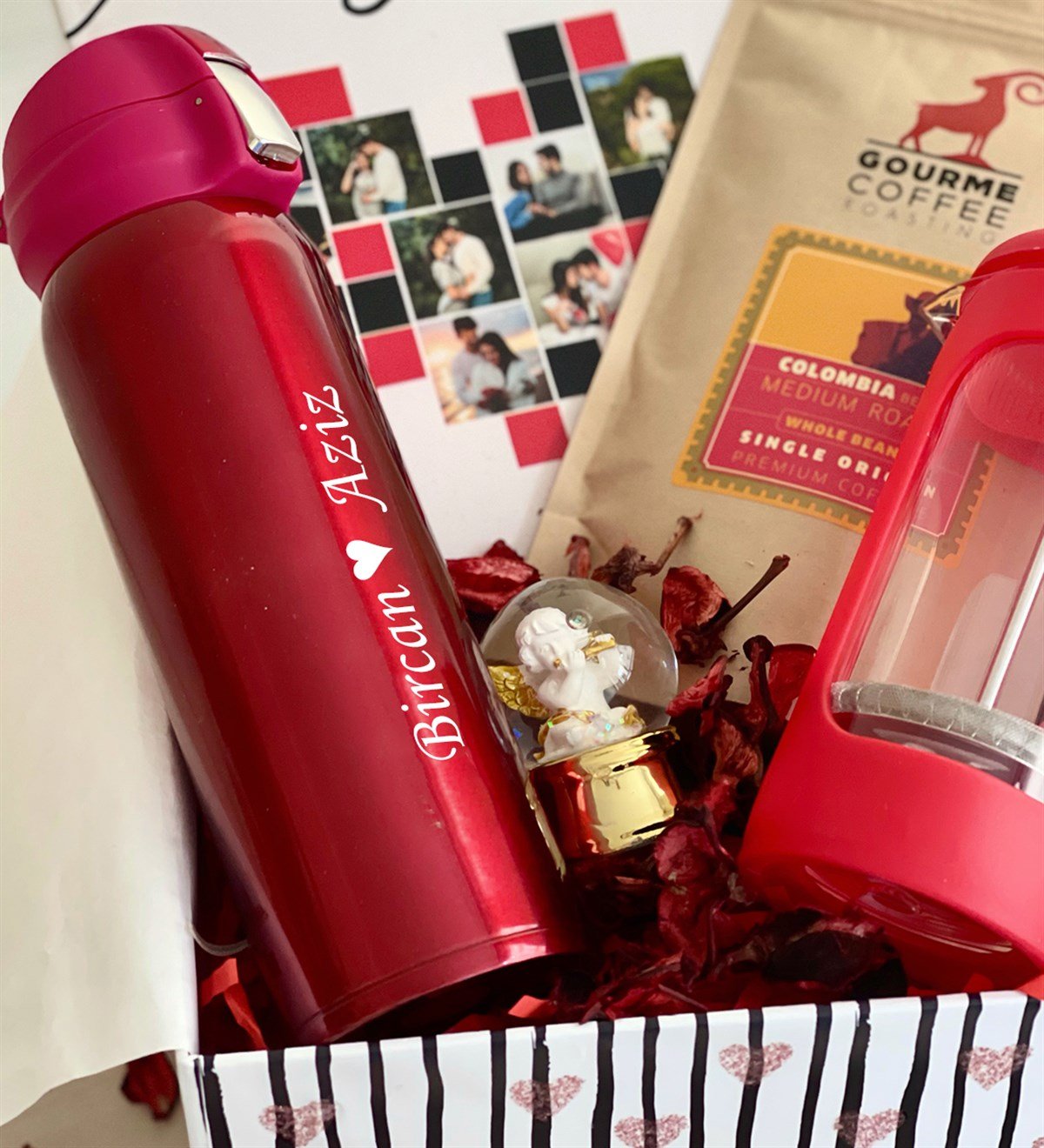 Kişiye Özel Fotoğraflı French Press Termos & Filtre Kahveli Sevgiliye Hediye SetiGiftmodaGmhs100163